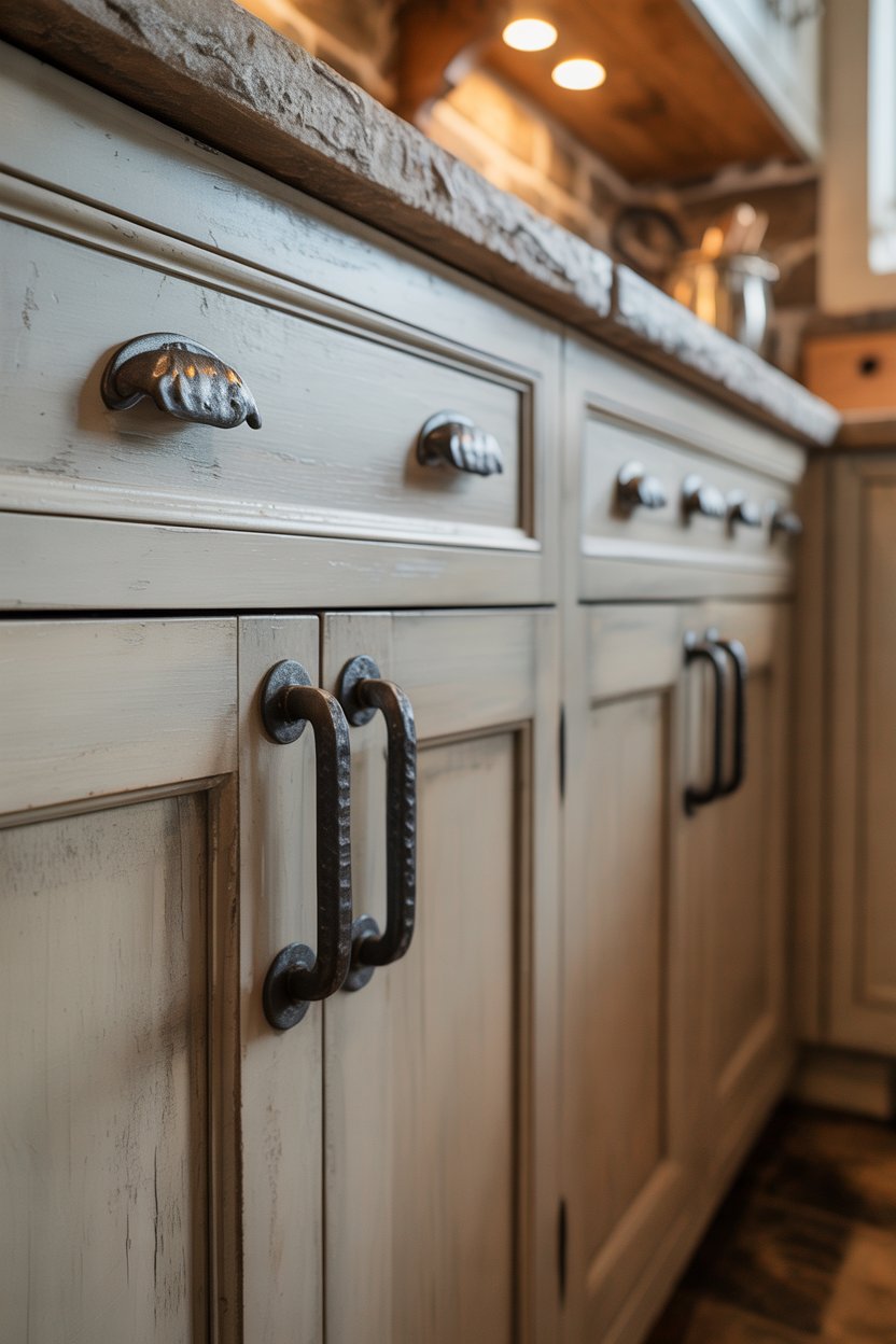 Hand-forged black iron cabinet handles