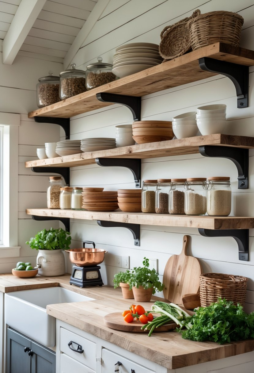 Reclaimed wood open shelving