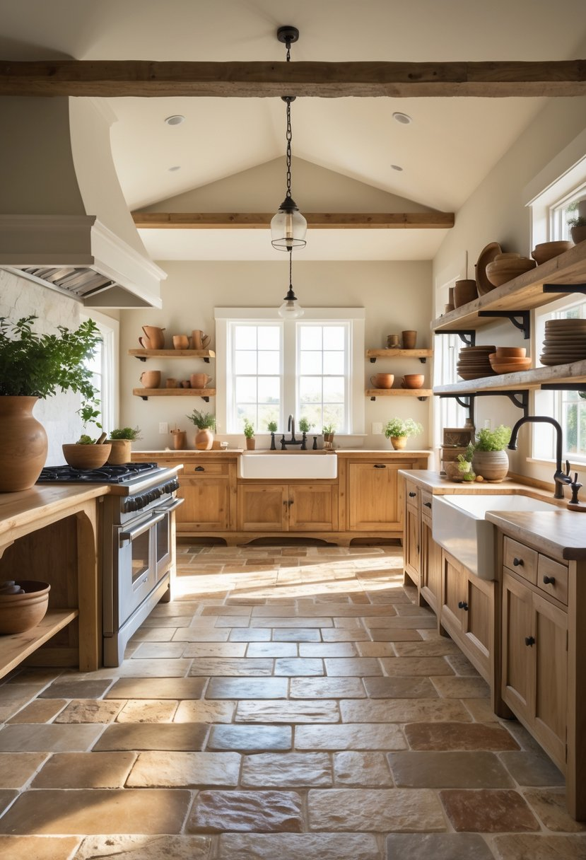 Local stone flooring in natural tones