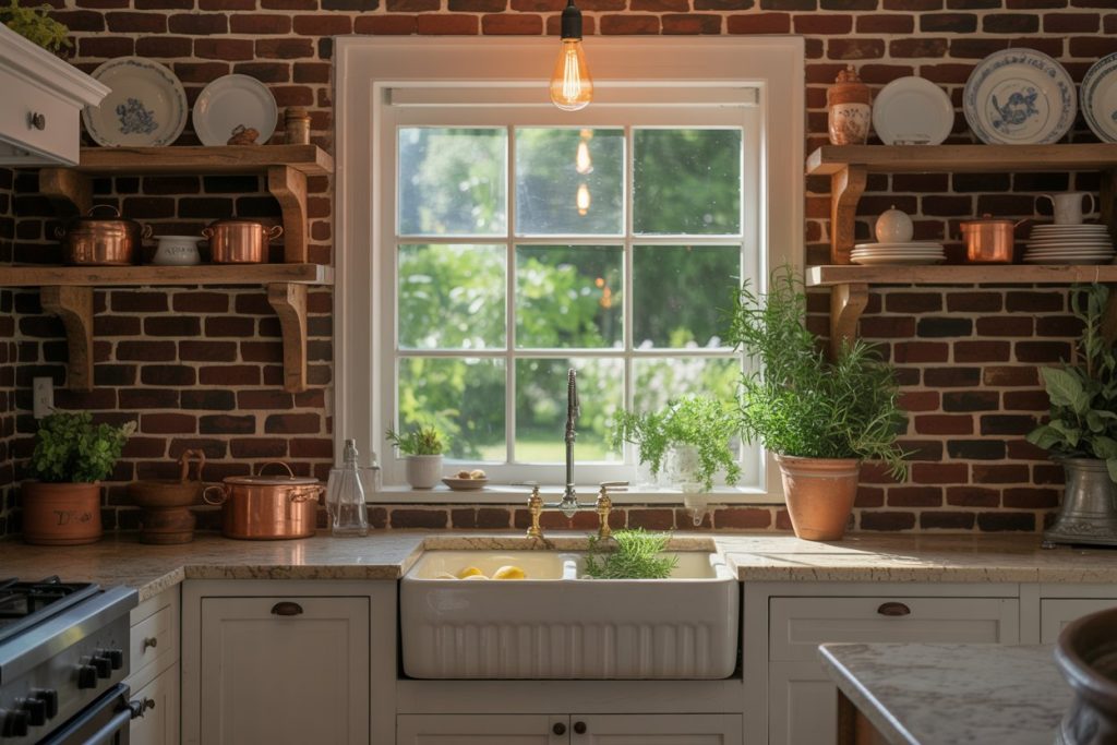 19 Farmhouse Kitchen Brick Backsplash Ideas
