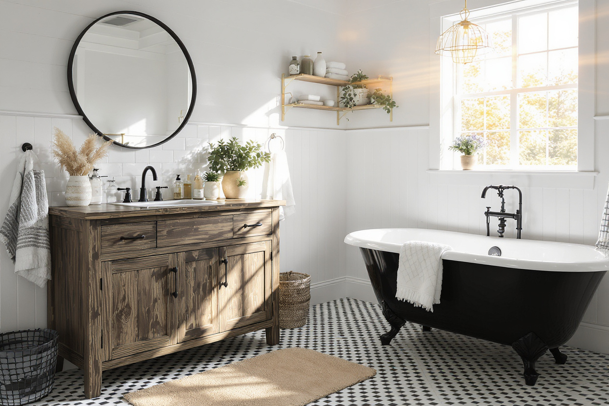 Black and White Farmhouse Bathroom Ideas