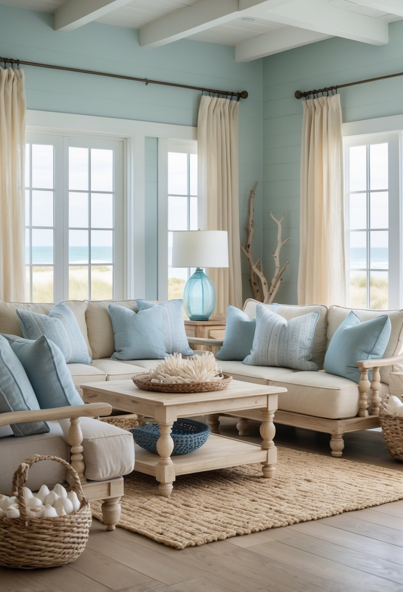 Image showcasing 17 Coastal Farmhouse Living Room Ideas That Blend Seaside Charm With ...