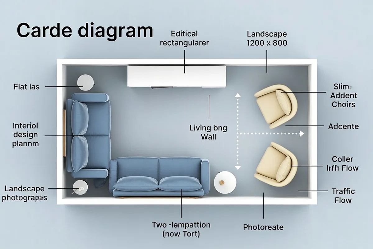 Top-down furniture layout diagram for a narrow small living room showing sofa placement and traffic flow