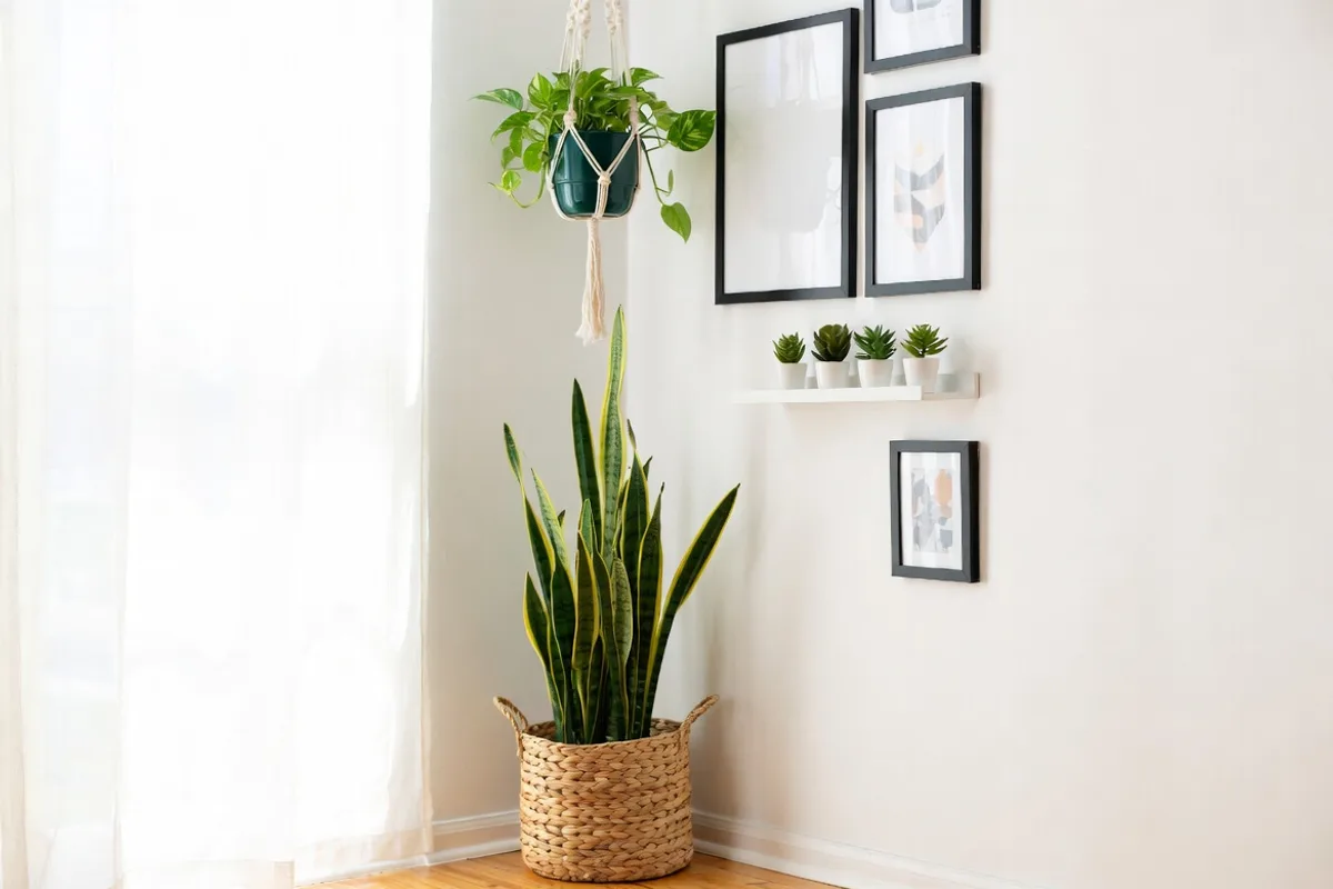 Affordable plants and gallery wall styling in a bright budget small living room